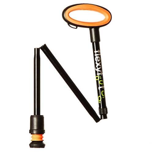 Full view of Easy Grip Flexyfoot Folding Walking Stick walking stick on a plain background, showing its handle, shaft and ferrule.