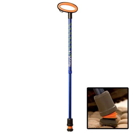 Full view of Easy Grip Flexyfoot Walking Stick walking stick on a plain background, showing its handle, shaft and ferrule.