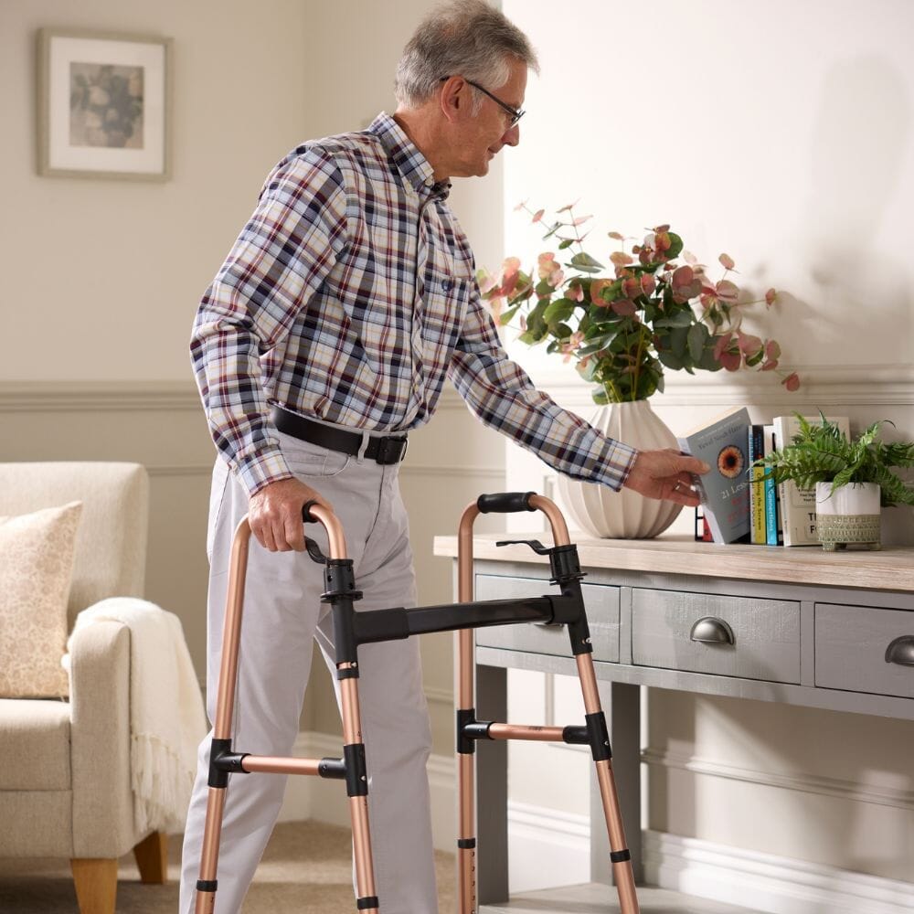 Diagram or packaging of Easyfold Wheeled Walker highlighting dimensions or features.