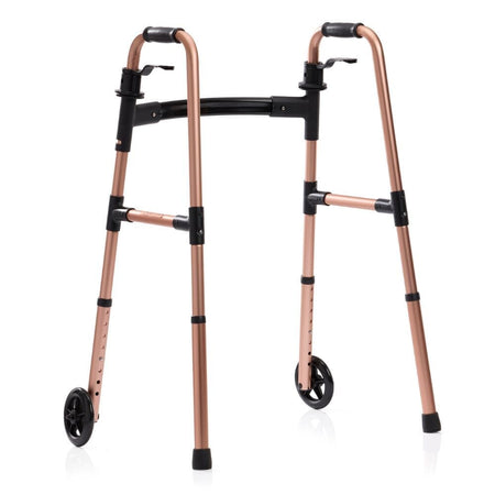 Diagram or packaging of Easyfold Wheeled Walker highlighting dimensions or features.