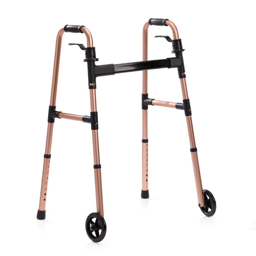 Diagram or packaging of Easyfold Wheeled Walker highlighting dimensions or features.