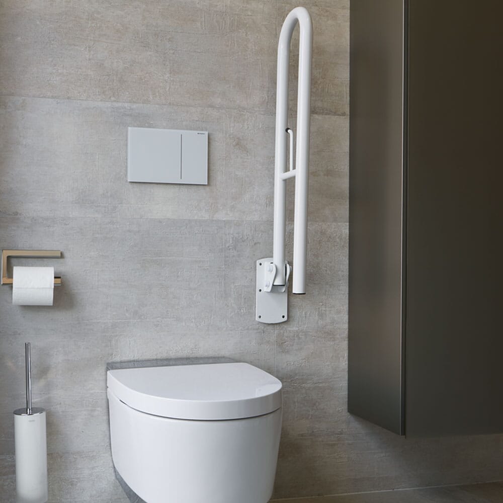 Close-up of a feature of Economy Folding Toilet Support Rail.