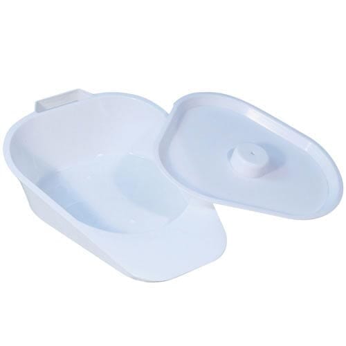 Image of Economy Slipper Bed Pan with Lid on a plain background.
