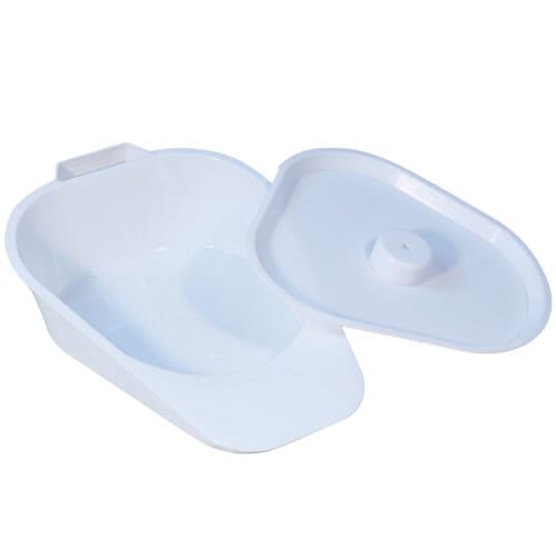 Alternative view of Economy Slipper Bed Pan with Lid, showing different angle or usage.