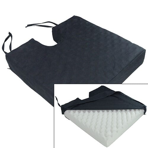 Full view of Economy Wheelchair Cushion cushion on a plain background, showing its shape and supportive material.