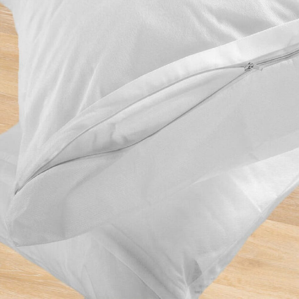 Full view of Economy Zipped Pillow Protector cushion on a plain background, showing its shape and supportive material.