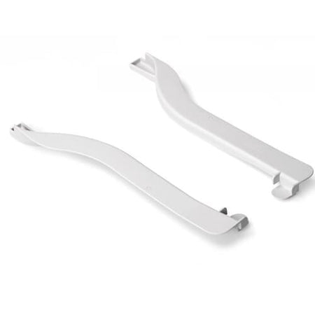 Etac Clean Commode Pan Holder with lid raised showing the open seat and removable commode pan, with supportive arms and adjustable height on a plain background.