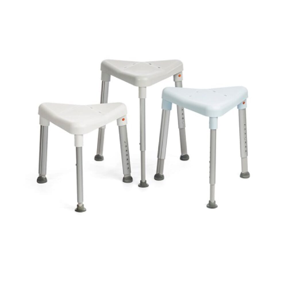 Etac Edge Shower Stool placed in a shower to demonstrate safe, space-saving seating.