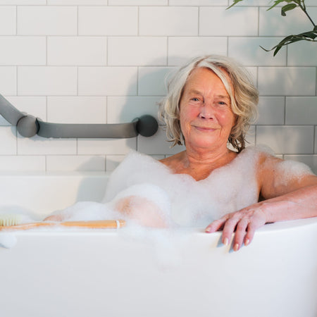 Angled view of Etac Flex Grab Rail-Screw Mount showing its shape, whether straight, curved or right-angled.