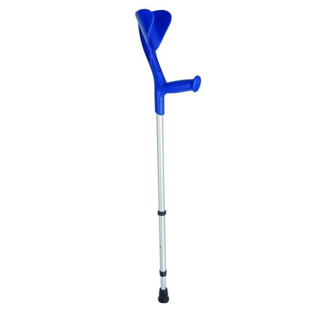 Evolution Elbow Crutch: single elbow crutch on a plain background with an ergonomic handle, adjustable height and open cuff.