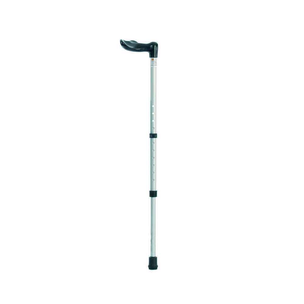 Full view of Fischer Handle Walking Stick walking stick on a plain background, showing its handle, shaft and ferrule.