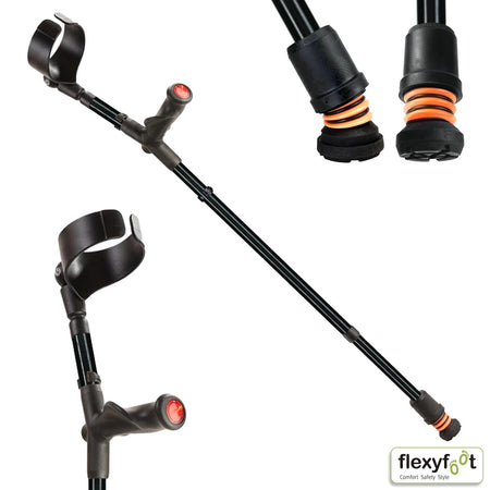 Flexyfoot Comfy Grip Crutch: close-up of handle and cuff, highlighting the comfortable grip and supportive arm cradle.