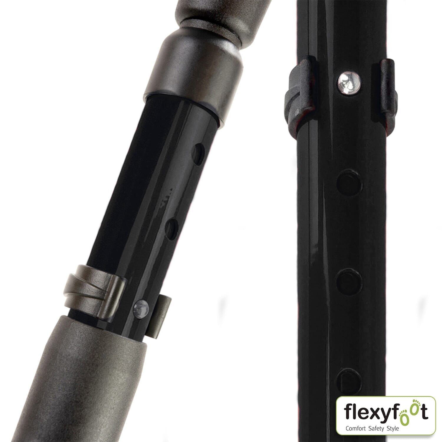 Flexyfoot Comfy Grip Crutch: close-up of the arm cuff showing the open design to keep the crutch secure on your forearm.