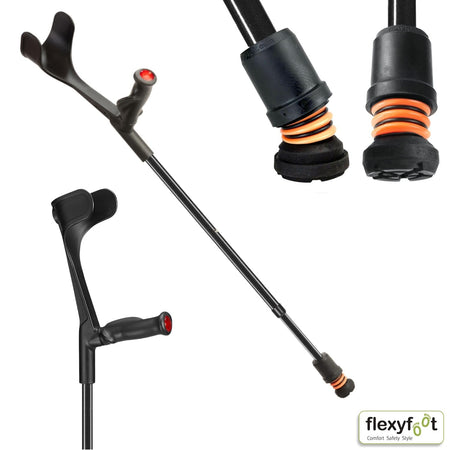 Flexyfoot Comfy Grip Crutch: close-up of handle and cuff, highlighting the comfortable grip and supportive arm cradle.
