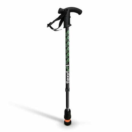 Full view of Flexyfoot Premium Derby Handle Walking Stick walking stick on a plain background, showing its handle, shaft and ferrule.