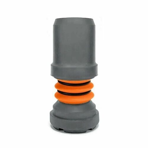 Flexyfoot Shock Absorbing Crutch Ferrule: single elbow crutch on a plain background with an ergonomic handle, adjustable height and open cuff.