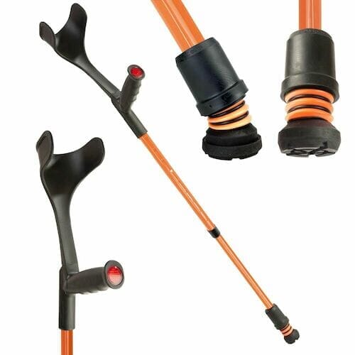 Flexyfoot Soft Grip Open Cuff Crutch: single elbow crutch on a plain background with an ergonomic handle, adjustable height and open cuff.