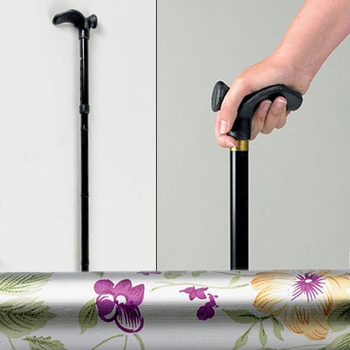 Full view of Floral Ergonomic Walking Stick walking stick on a plain background, showing its handle, shaft and ferrule.