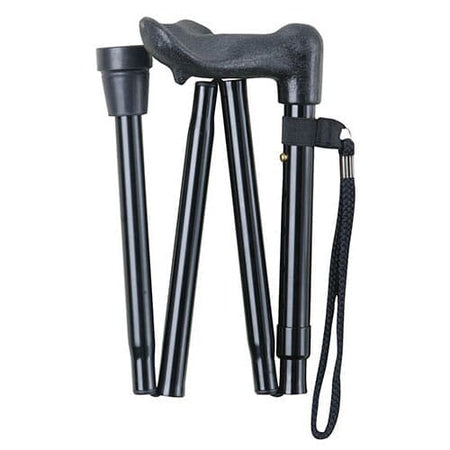 Full view of Folding Walking Stick walking stick on a plain background, showing its handle, shaft and ferrule.