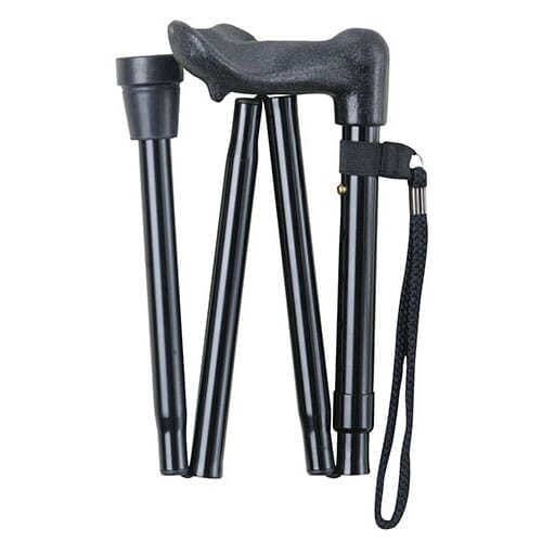 Full view of Folding Walking Stick walking stick on a plain background, showing its handle, shaft and ferrule.