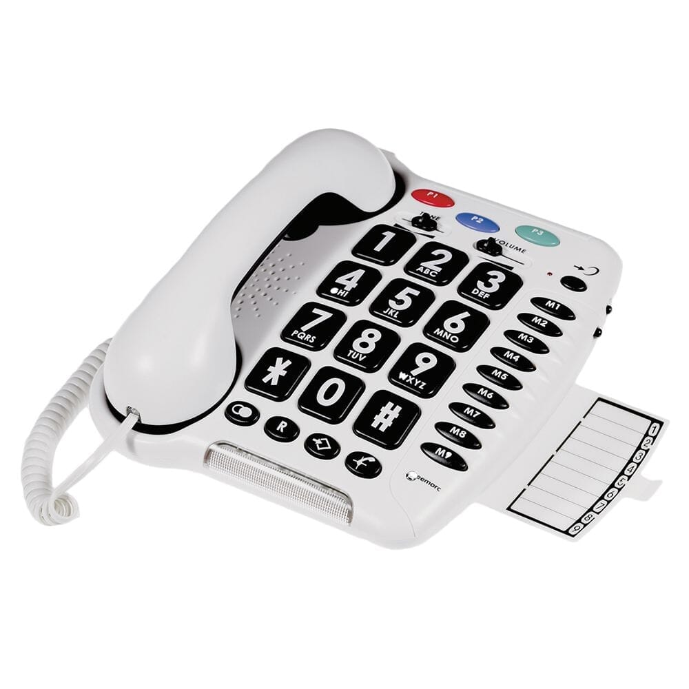 Full view of Geemarc CL100 Big Button Telephone with large buttons and clear display on a plain background.
