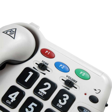 Back view of Geemarc CL100 Big Button Telephone, showing the SOS button or charging port.