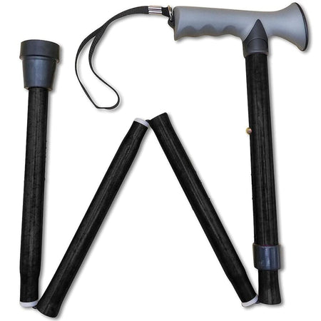 Gel Handle Folding Walking Stick walking stick in use by a person, demonstrating balance and support.