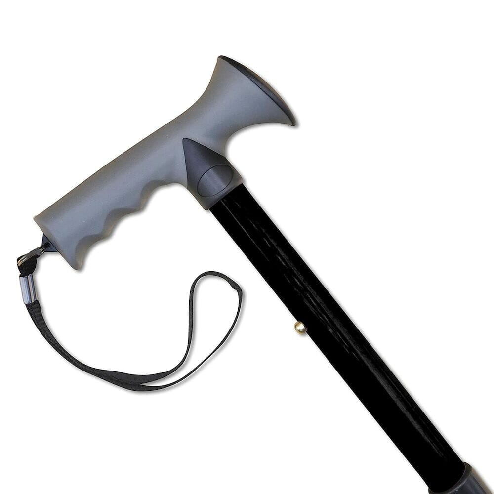 Close-up of the handle on Gel Handle Folding Walking Stick walking stick, highlighting the ergonomic grip.