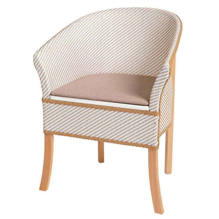 Gordon Ellis Basketweave Commode Chair with lid raised showing the open seat and removable commode pan, with supportive arms and adjustable height on a plain background.