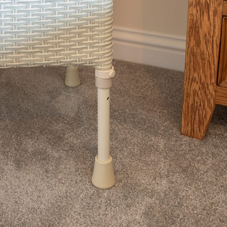 Close-up of the height-adjustable legs or non-slip feet on Gordon Ellis Walton Height Adjustable Commode.