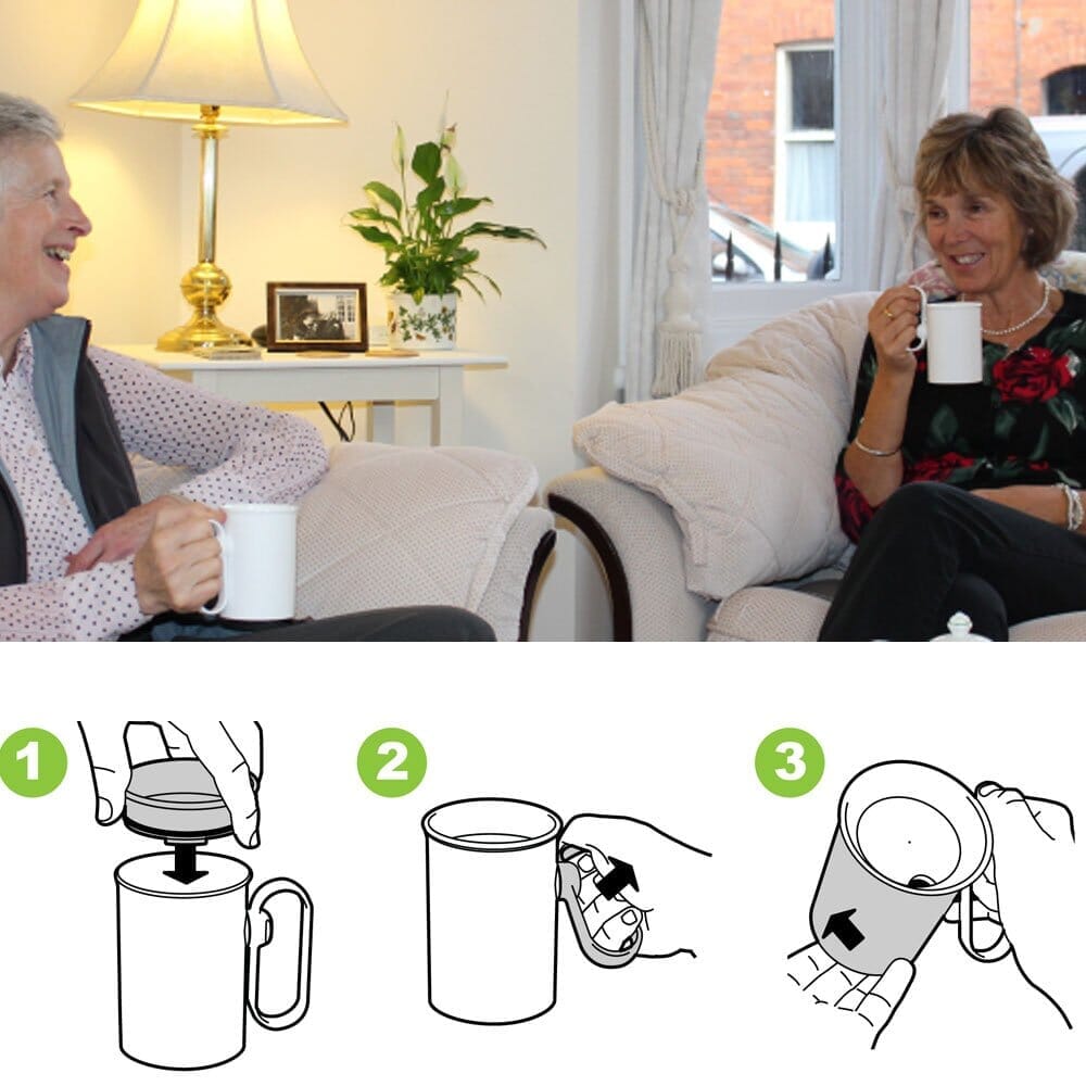 Close-up of a feature of Handsteady Mug.