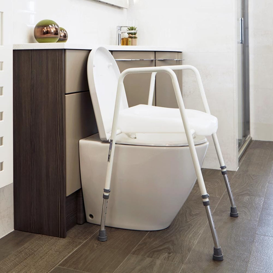 Alternative view of Height Adjustable Economy Toilet Frame, showing different angle or usage.