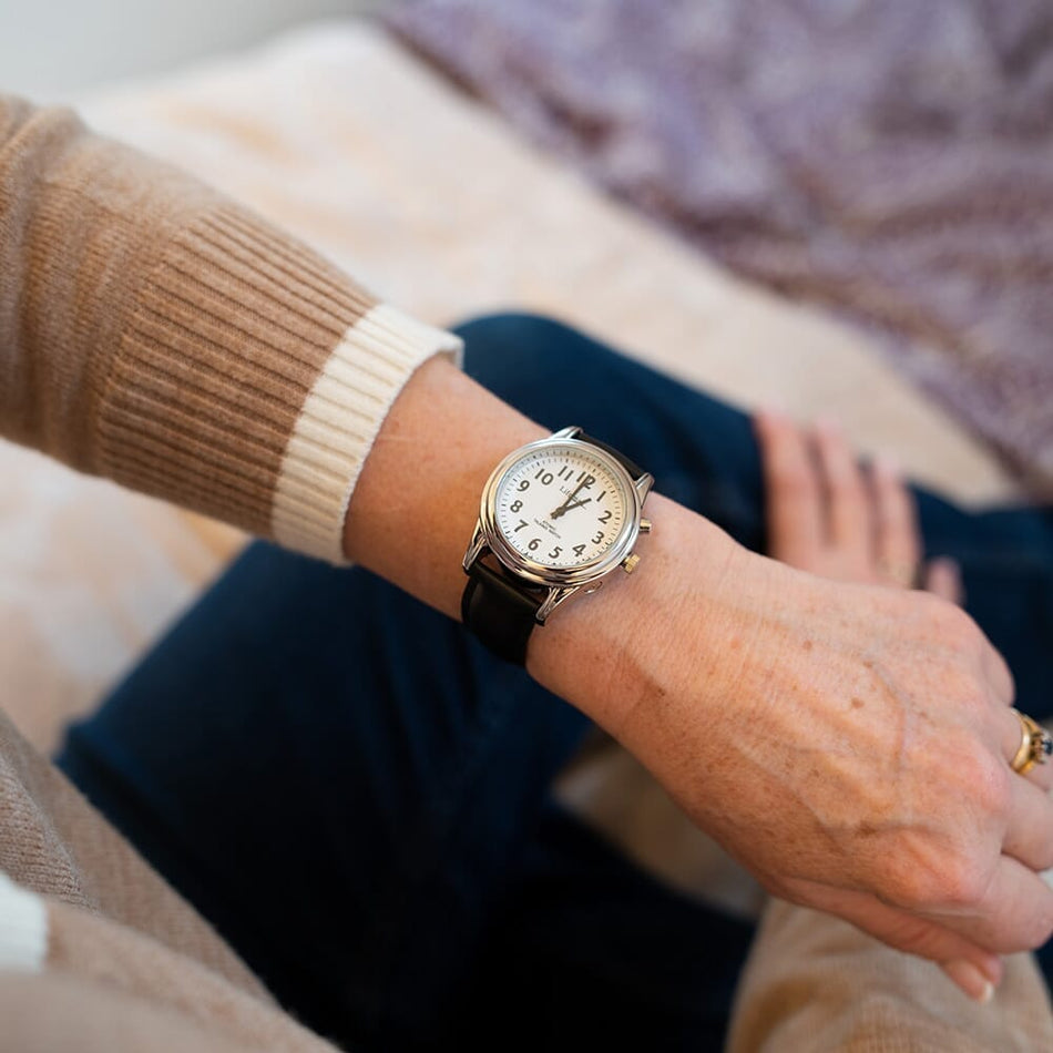 Alternative view of Ladies Talking Atomic Watch with Leather Strap, showing different angle or usage.