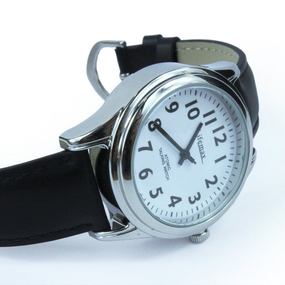 Close-up of a feature of Ladies Talking Atomic Watch with Leather Strap.