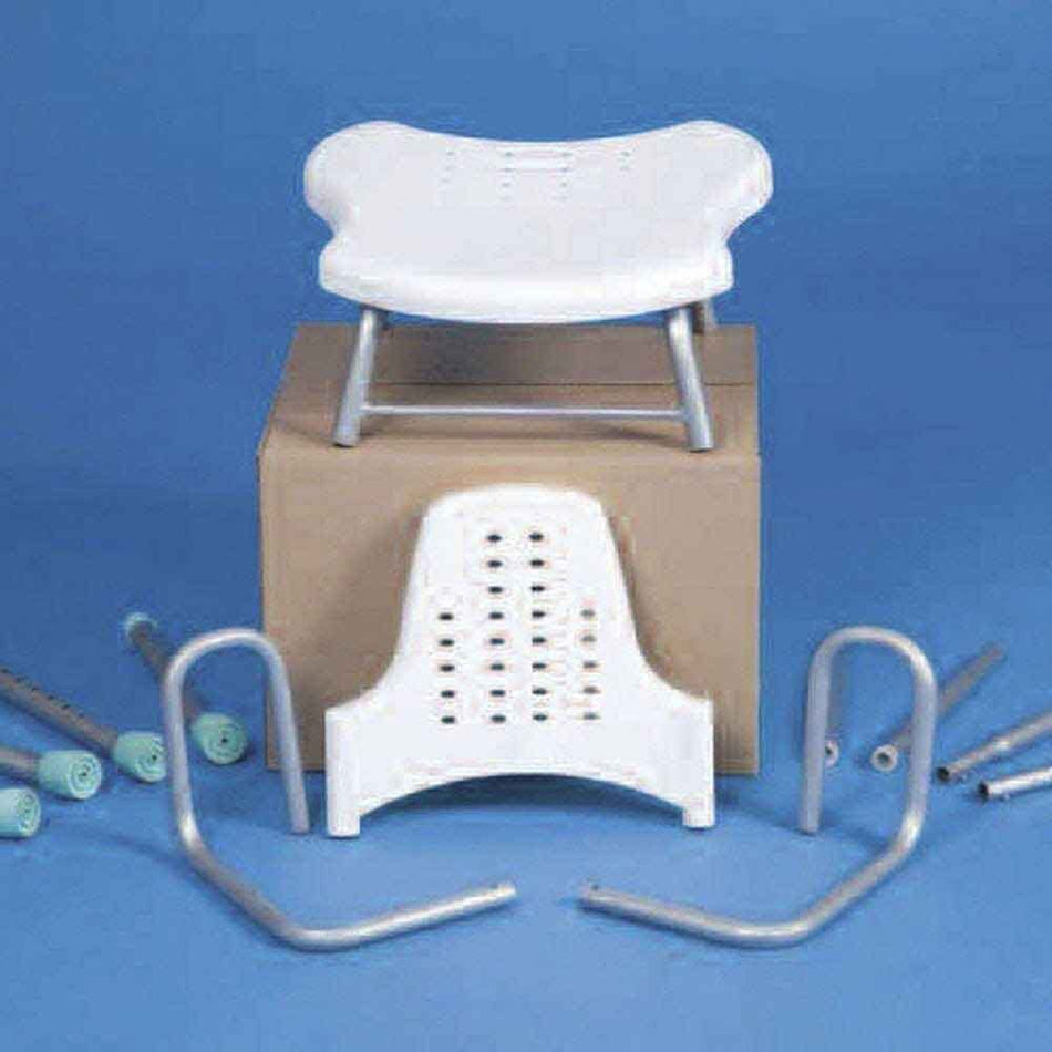 Front view of Langham Prima Shower Chair showing drainage holes in the seat and the supportive backrest design.