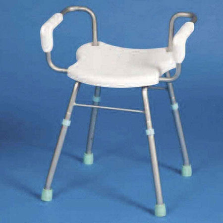 Close-up of the seat on Langham Prima Shower Chair, showing drainage holes and textured surface for comfort.