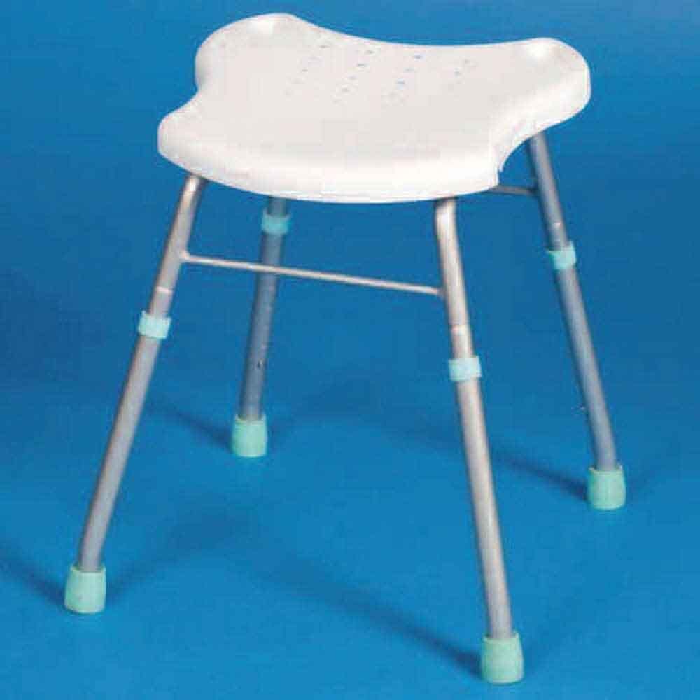 Close-up of a leg on Langham Prima Shower Chair, highlighting the height adjustment mechanism and non-slip rubber ferrule.