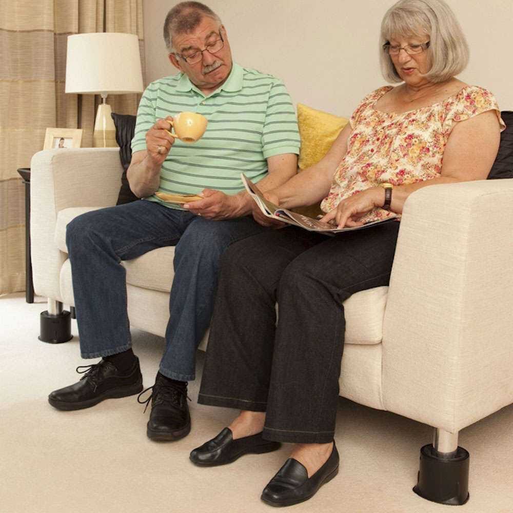 Diagram or packaging of Langham SureGrip Furniture Raisers highlighting dimensions or features.