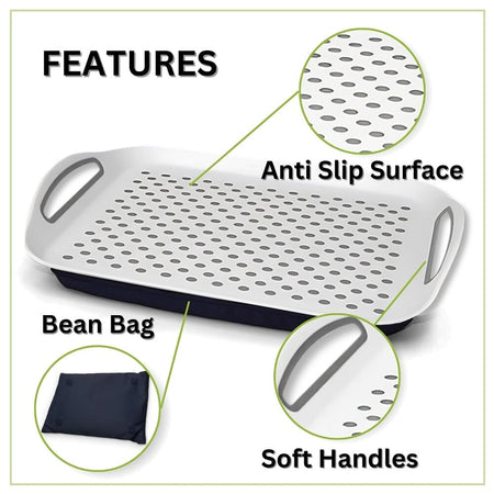 Lap Tray with Bean Bag with the top open, showing the interior space for carrying personal belongings.