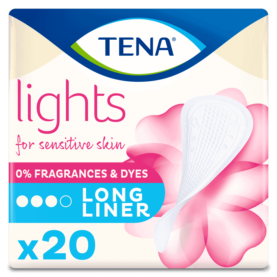 Image of Lights by TENA Long Liner Incontinence Pads on a plain background.