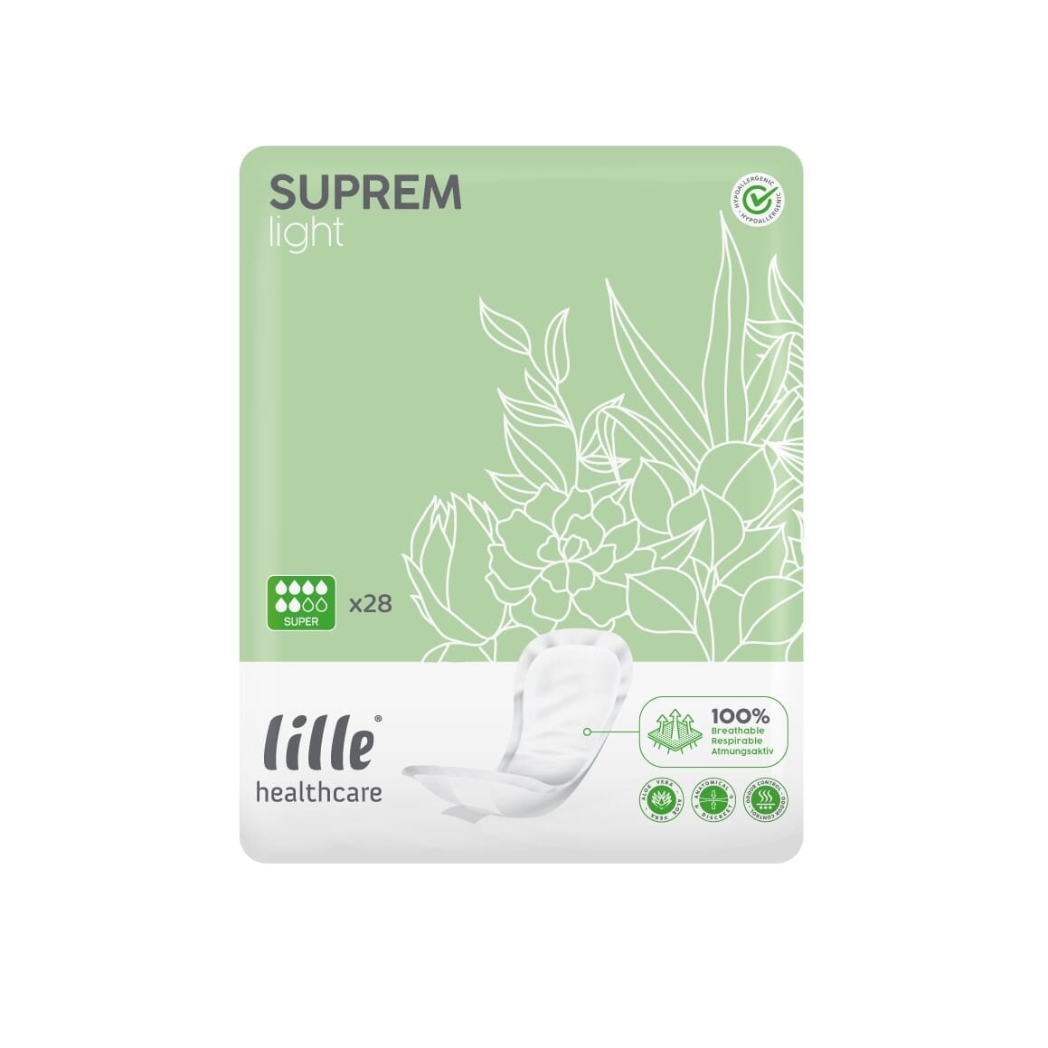 Image of Lille Suprem Light Shaped Incontinence Pads on a plain background.