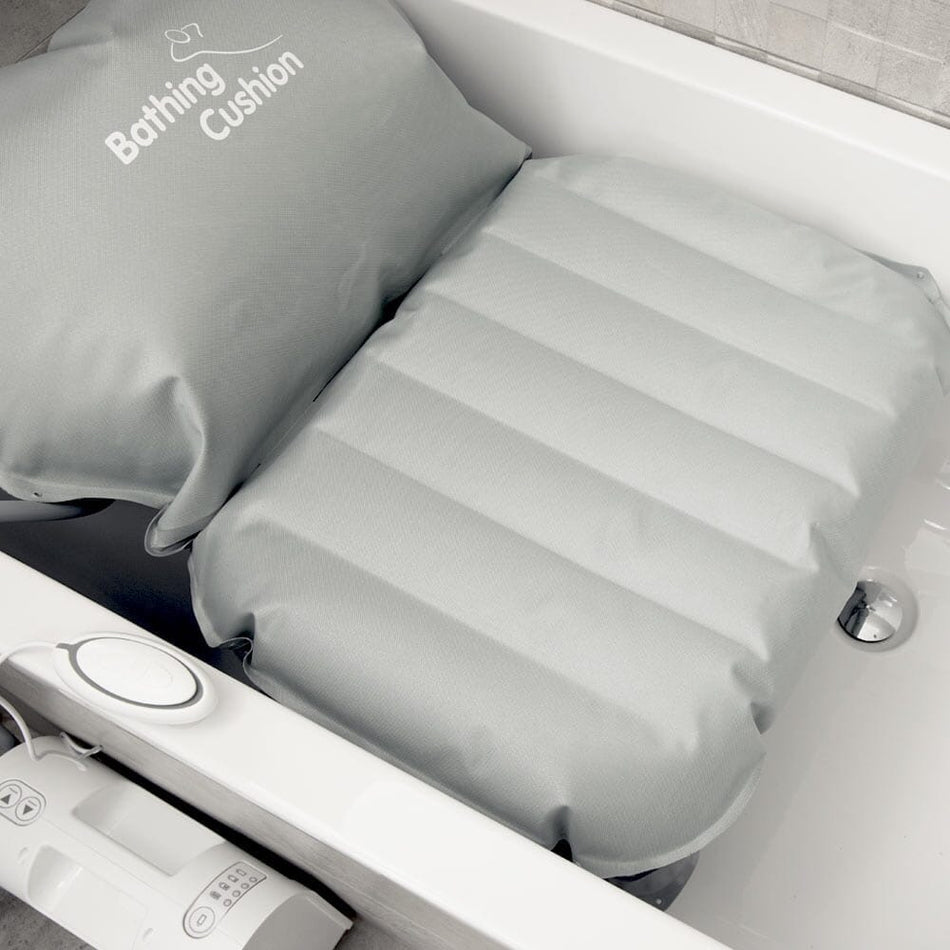 Mangar Bathing Cushion cushion on a seat or chair, demonstrating added comfort and pressure relief.