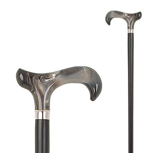 Full view of Marble Luxury Walking Stick walking stick on a plain background, showing its handle, shaft and ferrule.