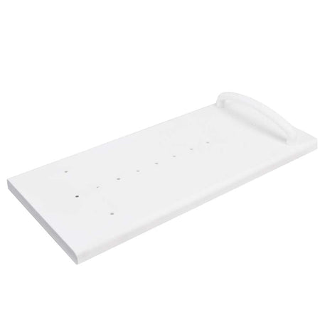 Full view of Medeci Adjustable Width Bath Board bath board showing slatted seat, integral handle and adjustable brackets on a plain background.