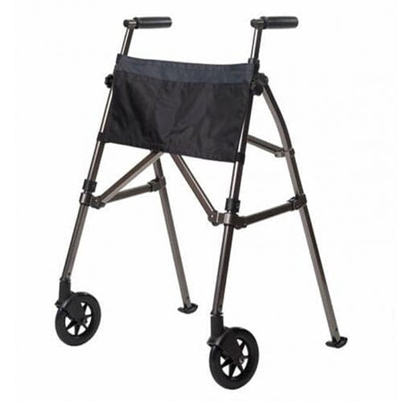 Metro EZ Fold-N-Go Walker on a plain background with two front wheels, two rear ferrules and both upper and lower handgrips.