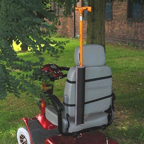 Full view of Mobility Scooter Walking Stick Holder walking stick on a plain background, showing its handle, shaft and ferrule.