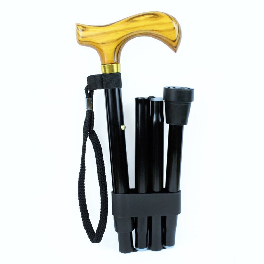 Full view of Morris Mini Folding Walking Stick walking stick on a plain background, showing its handle, shaft and ferrule.