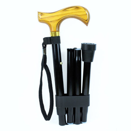 Full view of Morris Mini Folding Walking Stick walking stick on a plain background, showing its handle, shaft and ferrule.