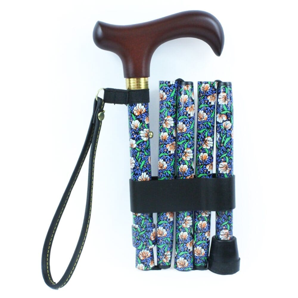 Full view of Morris Mini Folding Walking Stick walking stick on a plain background, showing its handle, shaft and ferrule.