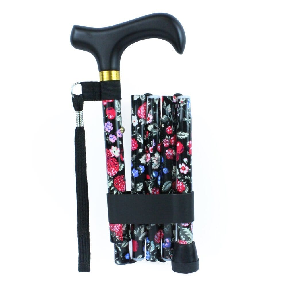 Full view of Morris Mini Folding Walking Stick walking stick on a plain background, showing its handle, shaft and ferrule.
